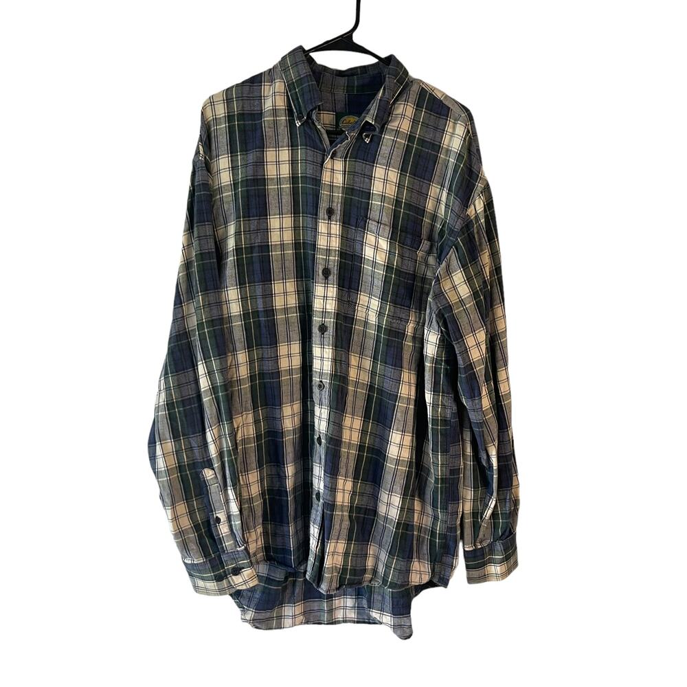 Cabela's Men's Size Large‎ Tall Flannel Blue Plaid Button Up